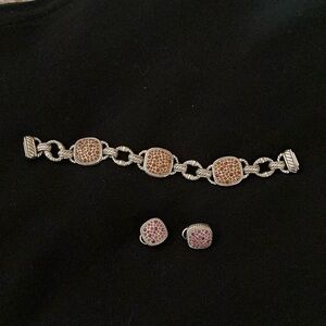 Matching Set - Bracelet and Earrings with Crystal Embedded Stones…One of a Kind!